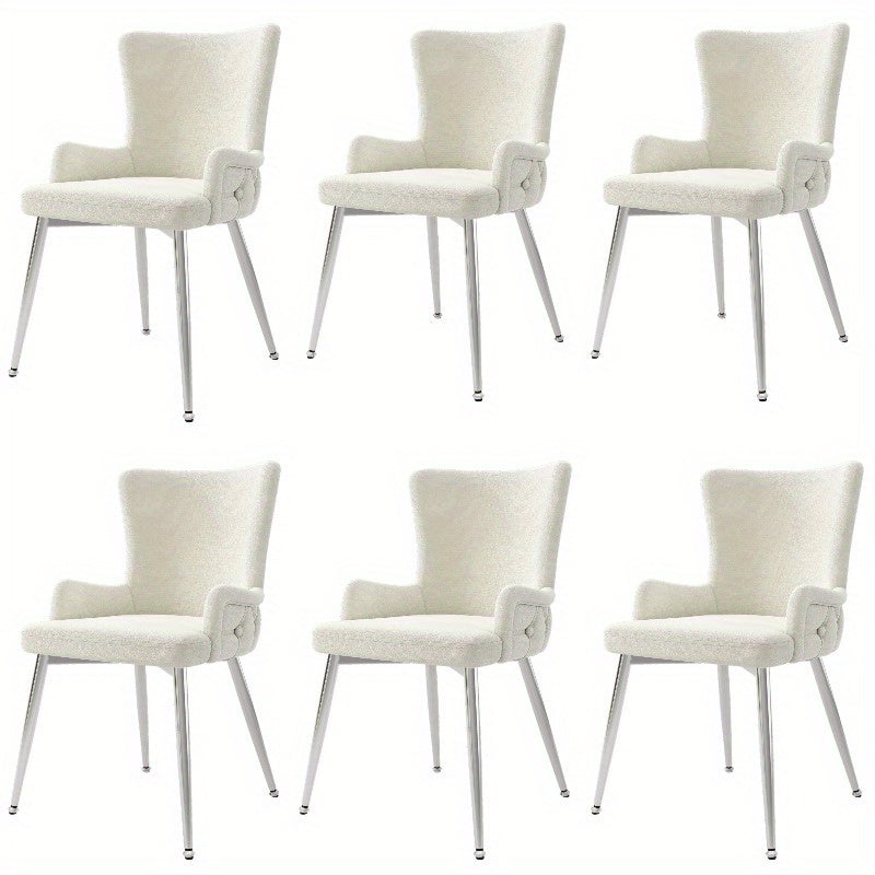 Eetkamerstoelen – Stoelen – Kuipstoelen – Armleunstoelen – Dining Chairs – Luxe Fluwelen Zitting – Zilverkleurig Metalen Frame – Set van 6 – Beige – Comfortabel
