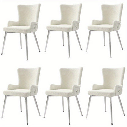 Eetkamerstoelen – Stoelen – Kuipstoelen – Armleunstoelen – Dining Chairs – Luxe Fluwelen Zitting – Zilverkleurig Metalen Frame – Set van 6 – Beige – Comfortabel