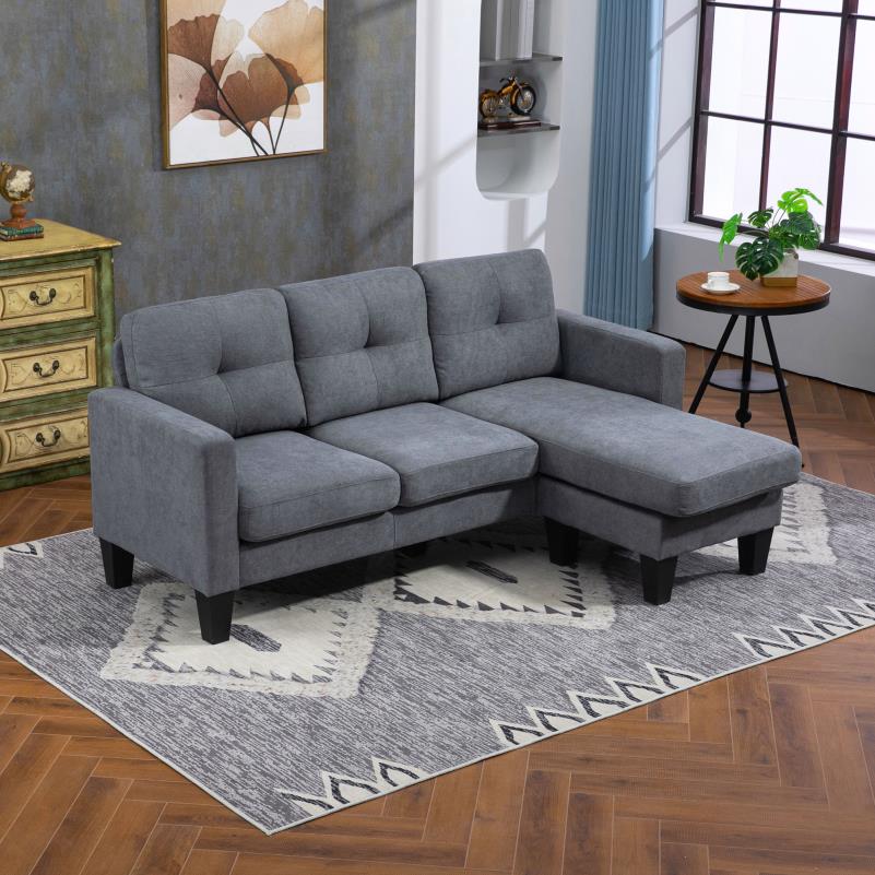 Hoekbank – Hoekzetel – L-vormige Bank – Loungesofa – Slaapbank – Reversible Hoekbank – Massief Houten Frame – Compacte Donkergrijze Polyester Linnenstof