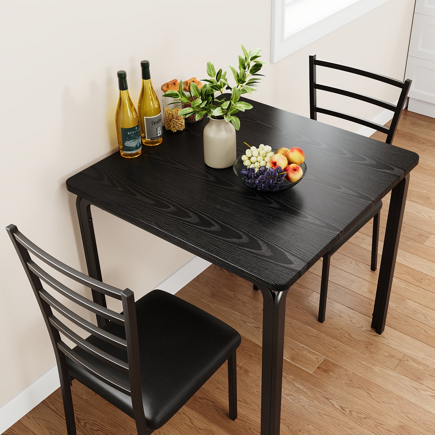 Eettafel Set – Eettafelset – Eethoek – Keukentafel Set – Zitgroep – Industrieel Design – Compact Formaat – MDF Tafelblad – Metalen Frame – 2 Stoelen – Zwart
