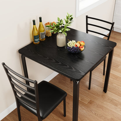 Eettafel Set – Eettafelset – Eethoek – Keukentafel Set – Zitgroep – Industrieel Design – Compact Formaat – MDF Tafelblad – Metalen Frame – 2 Stoelen – Zwart