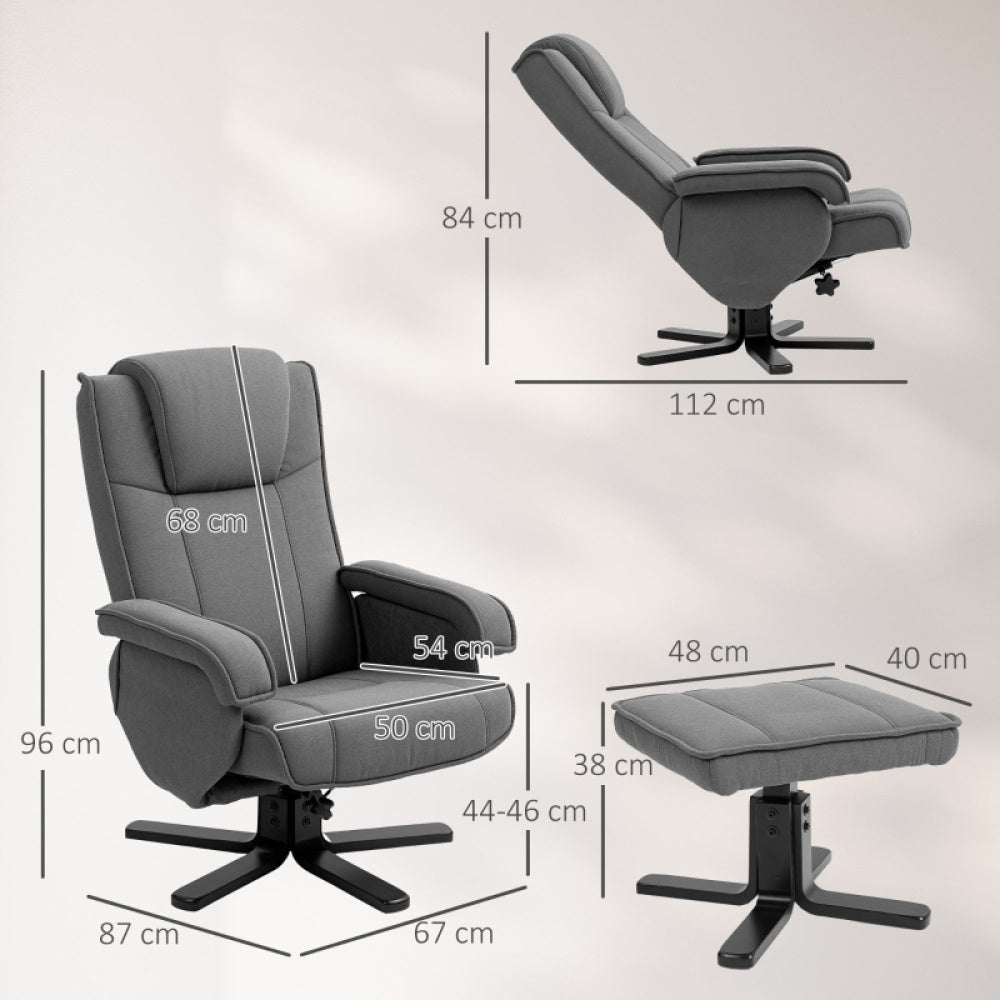 Draaifauteuil – Loungefauteuil – Relaxstoel – Tv-stoel – Fauteuil Met Voetenbank – 360° Draaibaar – Verstelbare Rugleuning – Fluweellook Donkergrijs