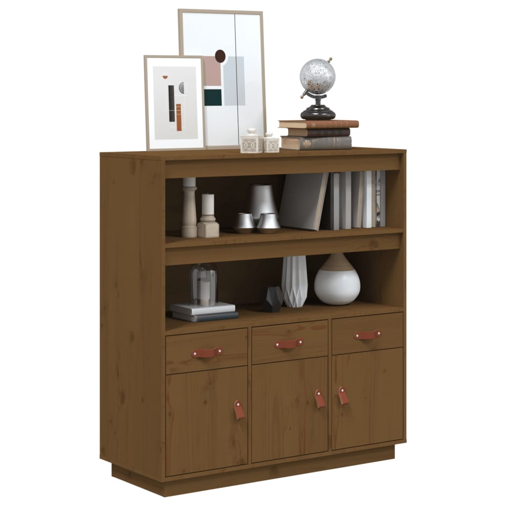 Hoogkast – Opbergkast – Kast – Boekenkast – Dichte Kast – Massief Dennenhout – Compact Hoog Model – Honingbruin
