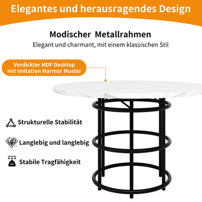Ronde Eettafel – Eettafel Rond – Keukentafel – Tafel Marmerlook – Eettafel Metaal Zwart – 100 cm Diameter – Verstelbare Poten