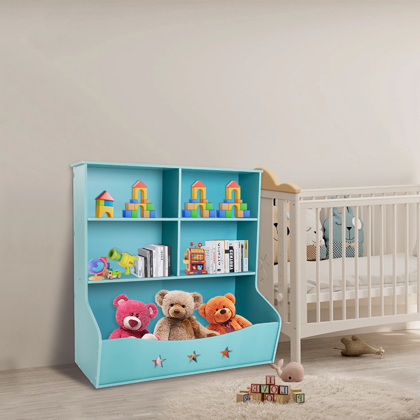 Boekenkast – Boekenrek – Opbergkast – Wandplank – Tijdschriftenrek – 3-laags – Lichtblauw – Duurzaam Kunststof – 30 Kg Draagkracht Per Plank