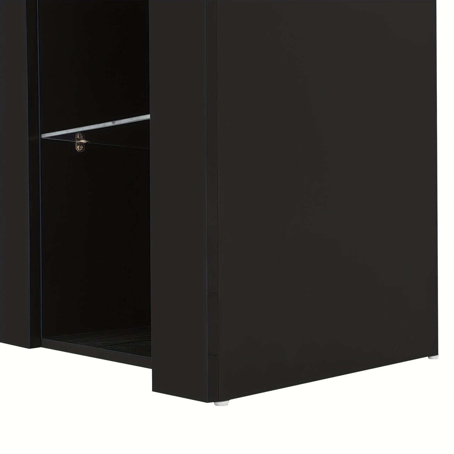 Modern Black Metal Sideboard with Glass Shelves & Doors - High-Gloss Compact Storage Cabinet, Space-Saving Contemporary Furniture for Living Room, Dining Room, Kitchen - 95x35x83cm, Durable Metal Construction & Glass Doors, A