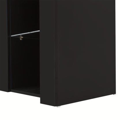 Modern Black Metal Sideboard with Glass Shelves & Doors - High-Gloss Compact Storage Cabinet, Space-Saving Contemporary Furniture for Living Room, Dining Room, Kitchen - 95x35x83cm, Durable Metal Construction & Glass Doors, A