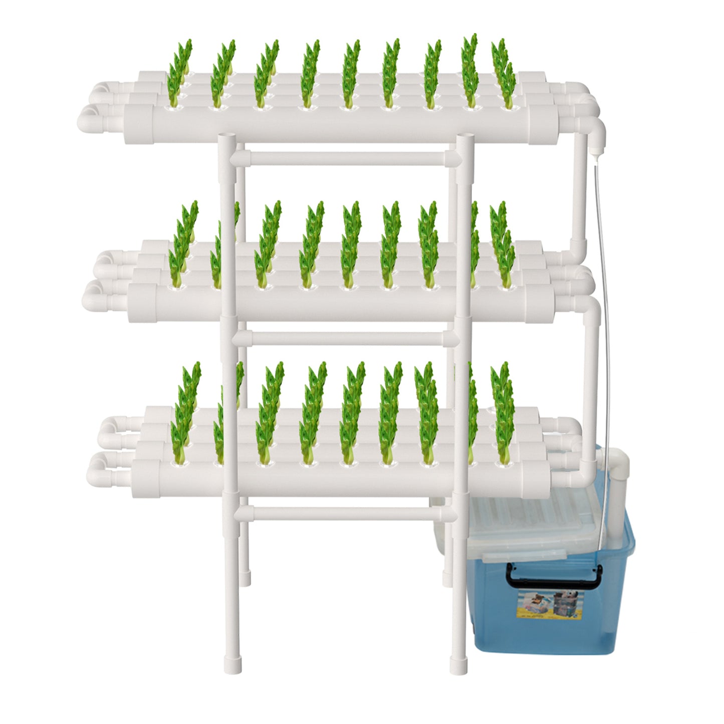 Hydroponicsysteem – Hydrocultuursysteem – Kweekset – Plantenbak – Hydrocultuur Rek – 108 Plantplaatsen – 3 Lagen – Duurzaam Wit PVC – Efficiënt Voedingscircuit