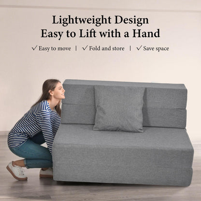 Slaapbank – Bedbank – 2-Zits Sofa – Logeerbed – Zitzak – Opvouwbaar – Donkergrijs Linnen – Compact & Comfortabel 100x200 cm