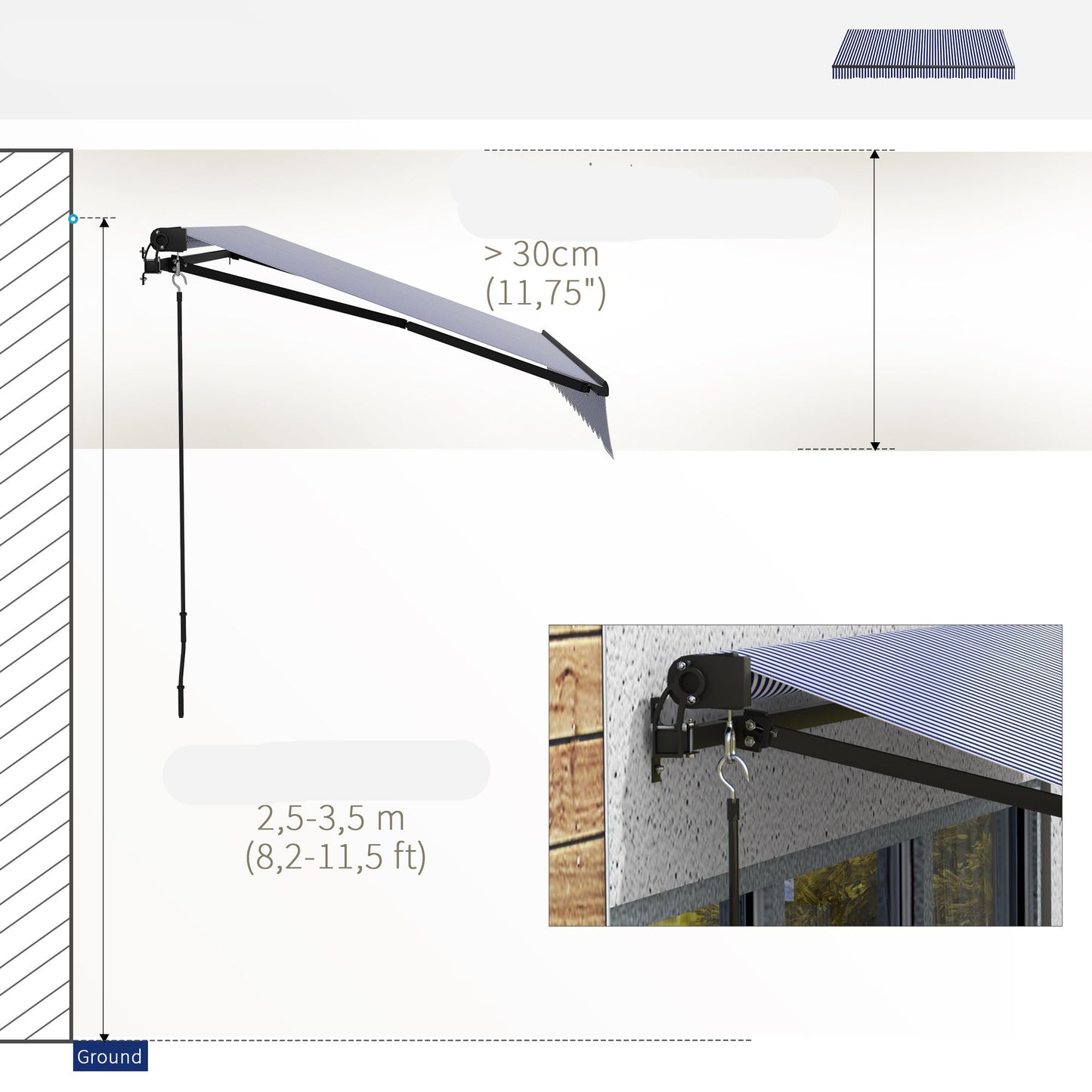 Verstelbare Balkonzonwering –  Luifel - Terraszonwering – Schaduwdoek – Zonnescherm – Aluminium Frame – UV30+ Bescherming - QUORE