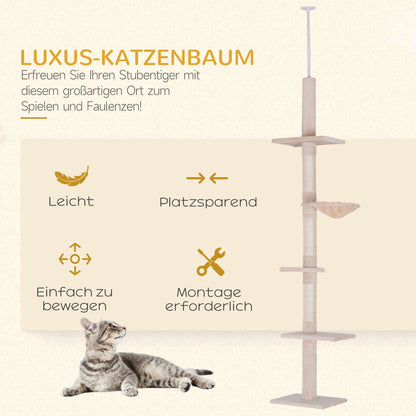 Krabpaal – Krabboom – Kattenboom – Klimpaal – Kattenmeubel – Verstelbaar 230-260 cm – Stevig Sisal Ontwerp Beige