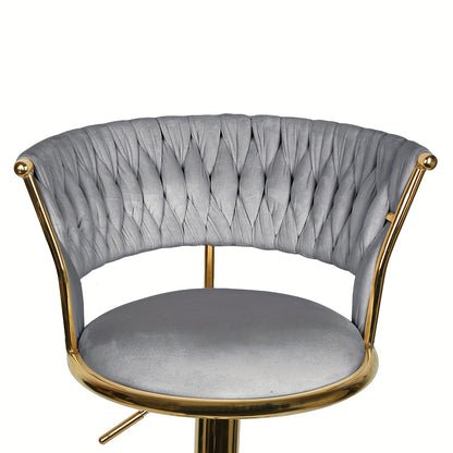 Barkrukken – Barstoel – Barstoelen – Keukenstoel – Krukken – 2 Stuks – Verstelbare Zithoogte 82-100 cm – Fluwelen Bekleding Met Gouden Metalen Poten