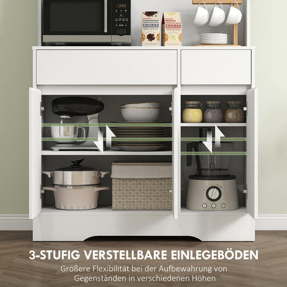 Keukenkast Wit – Keukenkastje – Keukenopberger – Kast Voor Keuken – Keukenkast Met Deuren – 6 Deuren & 2 Lades – Verstelbare Planken & Kabelbeheer