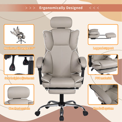 Gamingstoel – Gamestoel – Gaming Chair – Game Stoel – Bureaustoel – Ergonomisch – Verstelbare Hoogte – PU Leder – Zachte Schuimvulling – Stevige Rugleuning – Paars-Wit – Geschikt Voor Volwassenen En Tieners