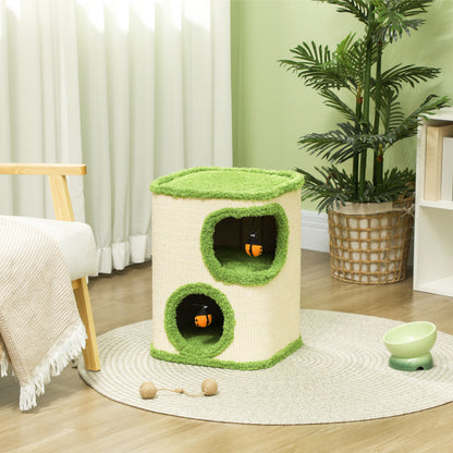 Krabpaal – Krabmeubel – Kattenboom – Kattenkrabpaal – Kattenhol – 52 cm – Fluwelen Kattenhol – Duurzaam Kraboppervlak – Speeltje – Groen/Crème