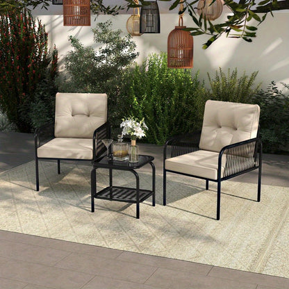 Bistroset – Balkonset – Tuinmeubel – Tuintafel Set – Buitenmeubels – PE Rattan – Tempered Glas Tafel – Comfortabele Kussens