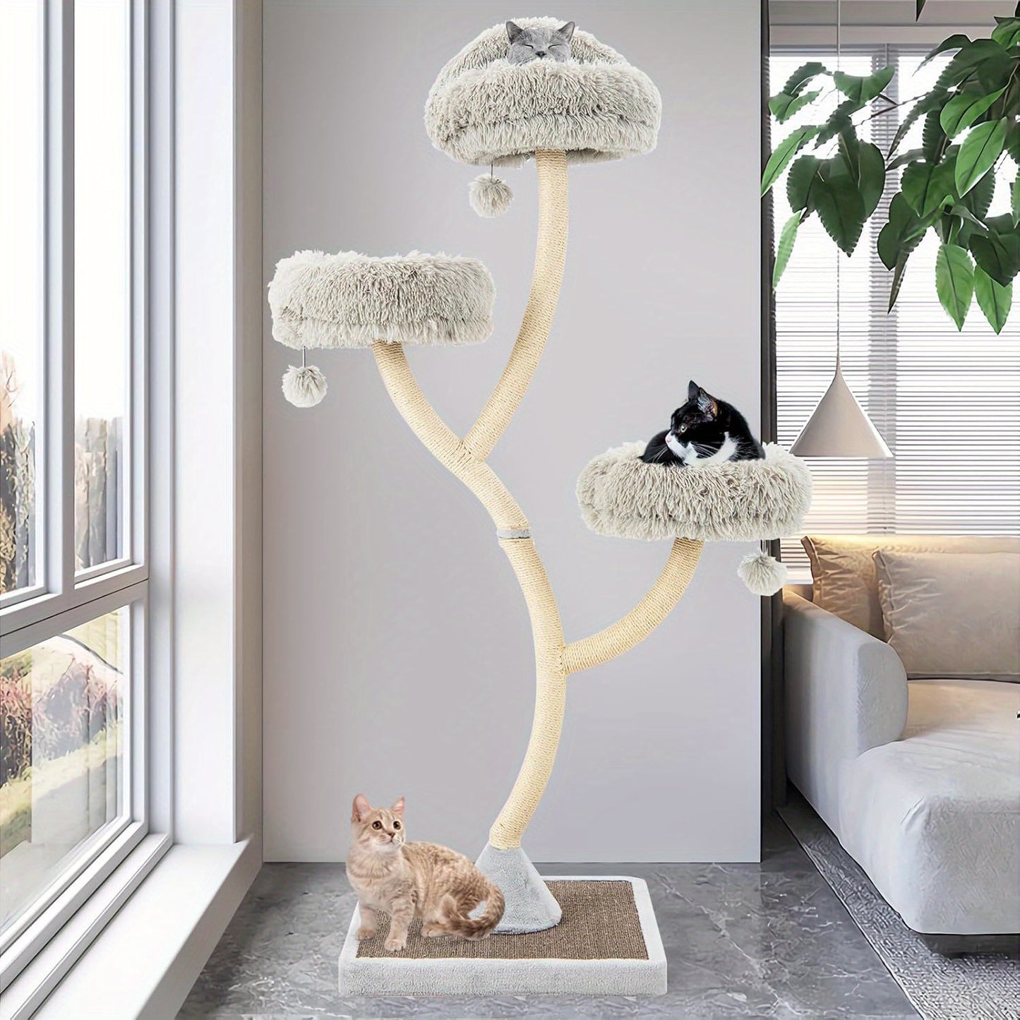 Krabpaal – Kattenboom – Kattenkrabpaal – Krabmeubel – Kattenhuis – 178 cm Hoog – Met Metalen Gebogen Frame & Sisal Krabpalen