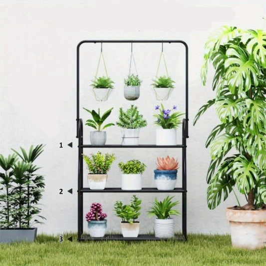 Plantenrek – Plantenstandaard – Plantenrek Met Haak – 3-Laags Plantenrek – Metalen Frame – 137 Cm Hoog