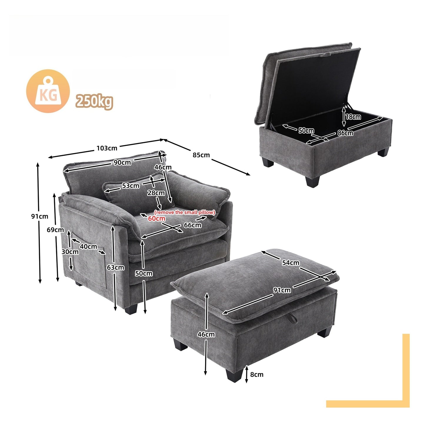 Extra Grote Relaxstoel – Loungestoel – Fauteuil – Zitzak – Relaxfauteuil – Premium Velvet – Inclusief Voetsteun & Poef – Handige Zijzakken – Grijs