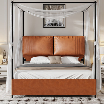 Modern Bedframe – Luxe Bed – Slaapbank – Bedbank – Ledikant – Veervrij Matras – 4,06x5,08 Meter – Afneembare Lederen Delen – Metalen Gespen – Kant-en-Klaar Montagesysteem