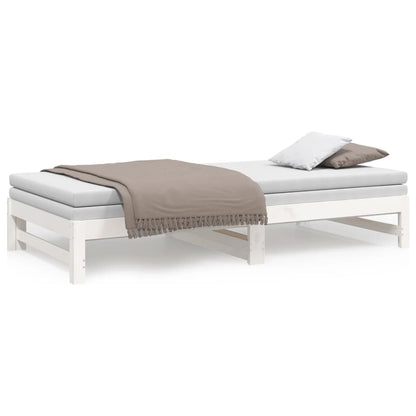 Slaapbank – Bedbank – Slaapmeubel – Logeerbed – Bedbank Wit – Massief Grenenhout – Ruimtebesparend – 205,5 x 198 x 30 cm