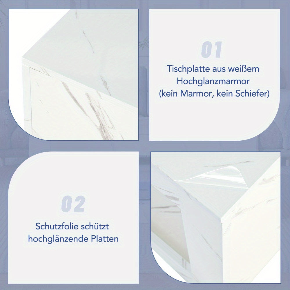 Salontafel – Koffietafel – Woonkamertafel – Bijzettafel – Tafel – Modern Design – Marmerprint Blad Met Blauwe Plank – Direct Gebruiksklaar