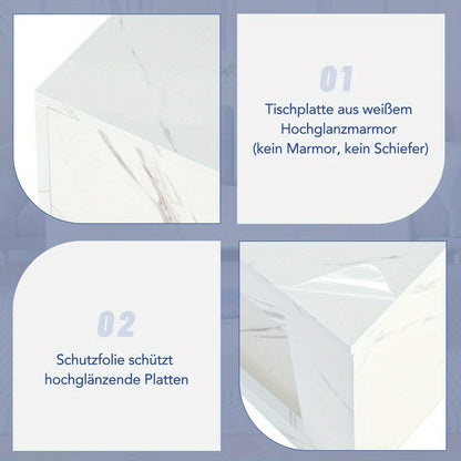 Salontafel – Koffietafel – Woonkamertafel – Bijzettafel – Tafel – Modern Design – Marmerprint Blad Met Blauwe Plank – Direct Gebruiksklaar
