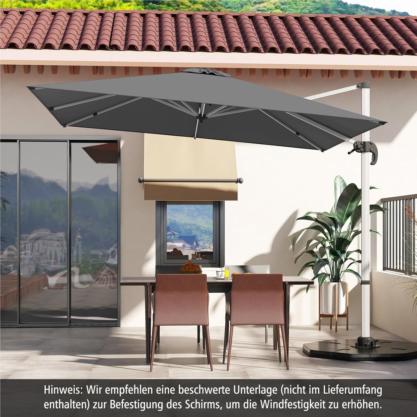 Zweefparasol – Hangparasol – Tuinparasol – Balkonscherm – Terrasparasol – Vierkant – 300x300 cm – Kantelbaar & 360° Draaibaar – Aluminium Frame & Waterafstotend Doek