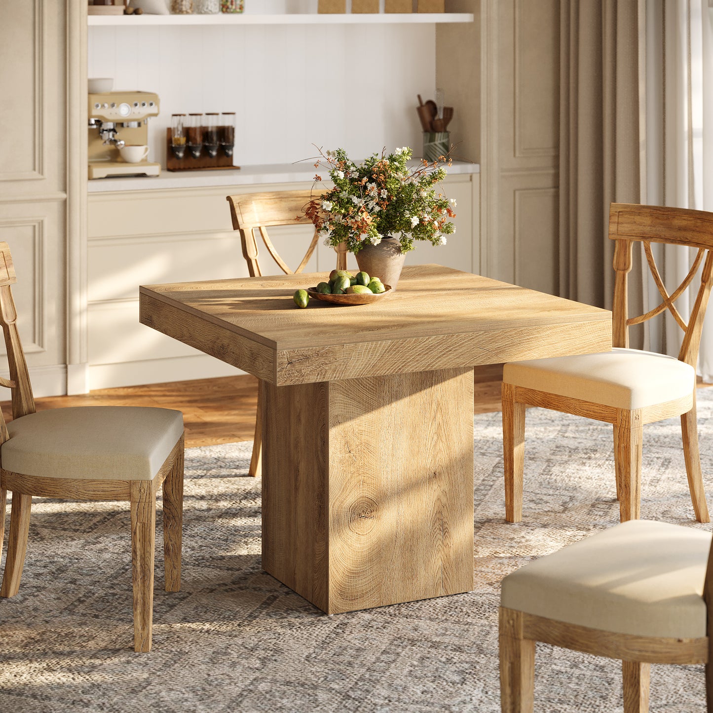 Eettafel – Tafel – Keukentafel – Vierkante Tafel – Eetkamertafel – 100x100 cm – Lichtbruin Hout – Stevig Dik Blad