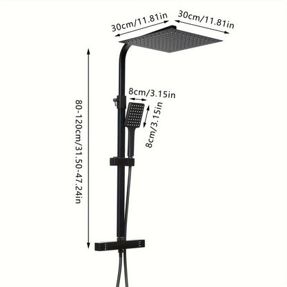 Zwarte Douche Set – Regendouche – Handdouche – Doucheset – Thermostaatkraan – Vierkant – 30x30 cm – Verstelbare Douchestang – Veiligheidsstop 38°C