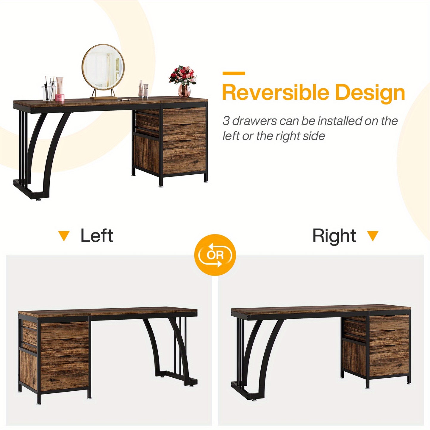 Kaptafel – Make-up Tafel – Cosmeticatafel – Opmaaktafel – Meubel – Industrieel Design – 150 cm Breed – Omkeerbare Laden