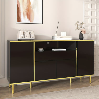 Sideboard, sideboard with four doors, one drawer and a large compartment, space-saving, bedroom chest of drawers, high-gloss sideboard, two colours to choose from, dimensions L150/W40/H80