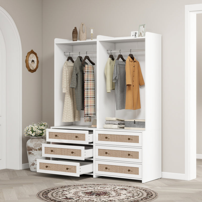 Kast – Opbergkast – Ladekast – Dressoir – Garderobekast – Wit Spaanplaat – Boho Design – 180 cm Hoog – 3 Laden Met Opbergruimte