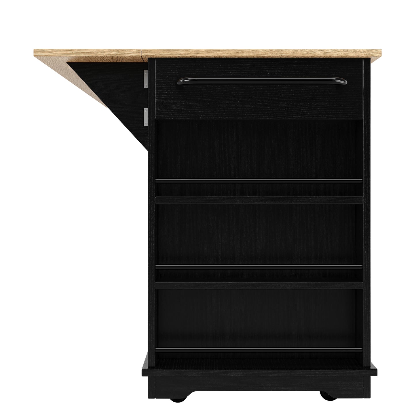 Keukentrolley – Keukenwagen – Keukenmeubel – Werkstation – Serveerwagen – Uitklapbaar Werkblad – Houtlook MDF – 106×50/78×90,5 cm – Zwart