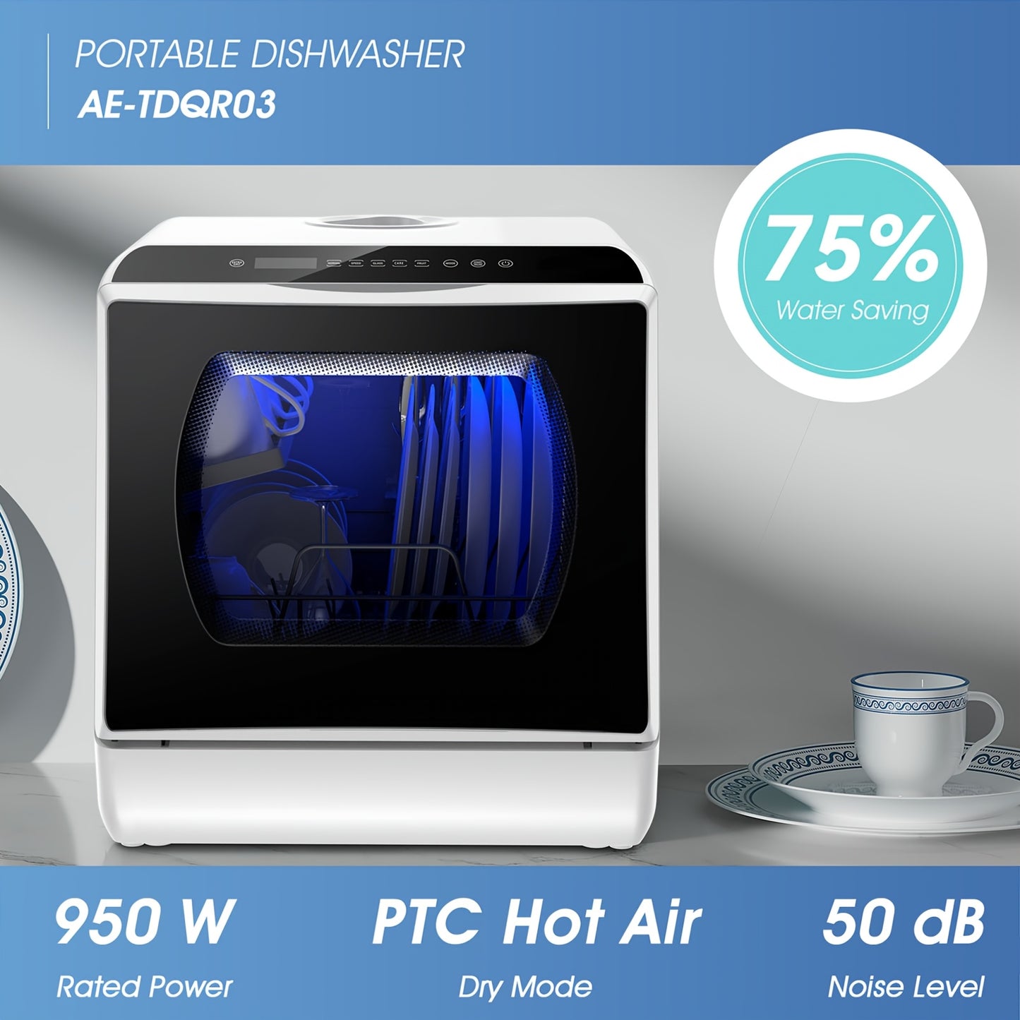 Draagbare Vaatwasser – Compacte Mini Vaatwasser – Aanrechtvaatwasser – Kleine Vaatwasser – Tafelmodel Vaatwasser – 6 Wasprogramma’s – 5 Liter Watertank Met 2 Aansluitmogelijkheden
