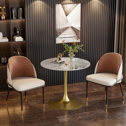 Eettafel – Ronde Tafel – Dinertafel – Keukentafel – Tafeltje – Modern Design – Sintered Stone Blad – Gouden Metalen Poten – Kras- en Hittebestendig – Geschikt Voor 2-4 Personen