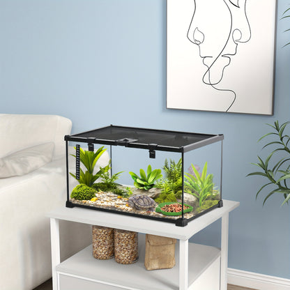 Reptilienterrarium – Glazen Terrarium – Amfibieën Terrarium – Spinnenterrarium – Kweekbak – Zwart Design – Ingebouwde Thermometer – 50 x 30 x 25 cm