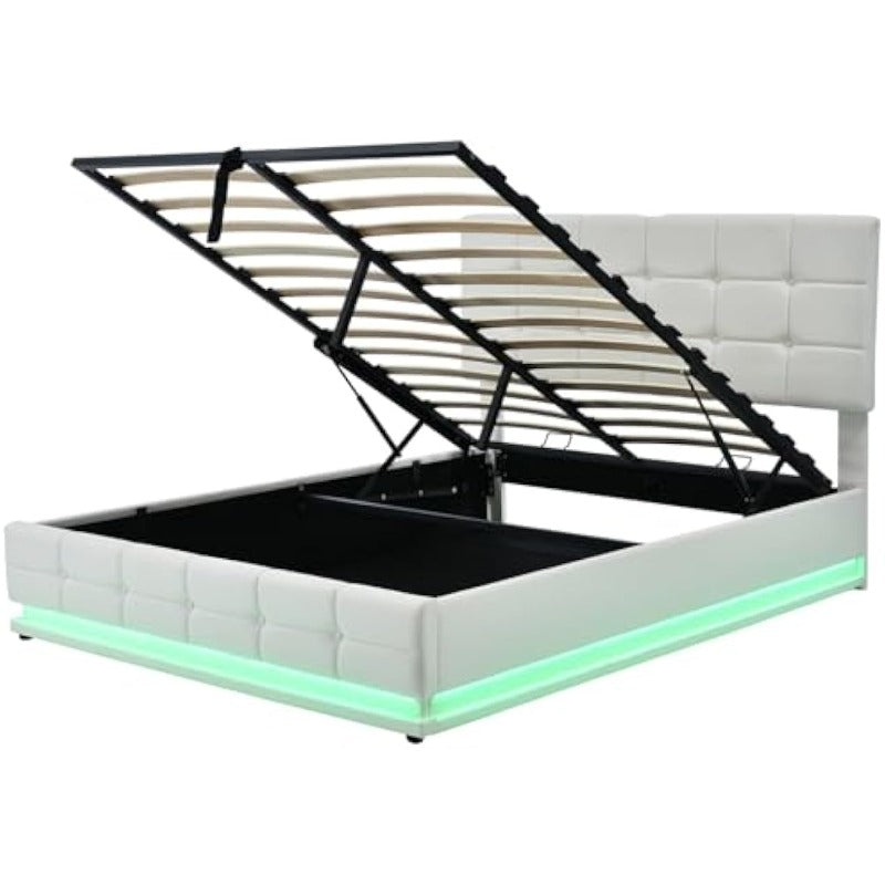 Boxspringbed – Boxspring – Bed – Tweepersoonsbed – Gestoffeerd Bed – LED-verlichting – Opbergruimte 32,5 cm – PU Leder