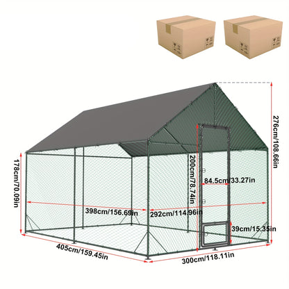 Kippenhok – Buitenren – Pluimveestal – Kippenren – Dierenhok – Gegalvaniseerd Stalen Frame – UV-bestendig Zonnescherm – Groot Formaat