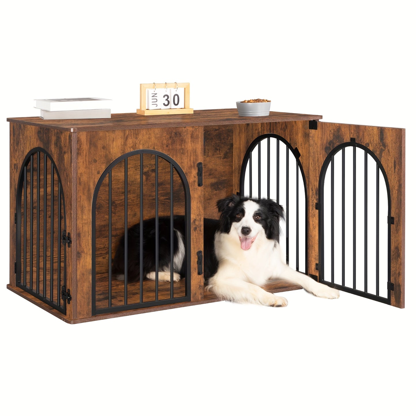 Hondenbench – Hondenkennel – Hondenhok – Hondenkooi – Binnenhuis Hondenbench – Middelgroot – Rustiek Bruin – Multifunctioneel Meubel – Drie Boogdeuren