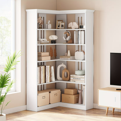 Hoekboekenkast – Hoekboekenplank – L-vormige Boekenkast – Boekenrek – Opbergkast – 182 cm Hoog – Stevige MDF & Houtconstructie – Vrijstaand Wit Meubel
