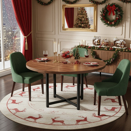Eettafel – Ronde Tafel – Keukentafel – Dinertafel – Bistrotafel – 120 cm Diameter – Metalen X-Poot – Krasbestendig Blad – Uitbreekbaar – Voor 4-6 Personen