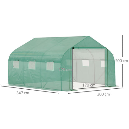Serre Tunnel – Tuinkas – Kas – Groentekas – Kweekkas – Grote Afmeting 3,5 x 3 x 2 m – Gegalvaniseerd Stalen Frame met 6 Ramen en Ritssluiting