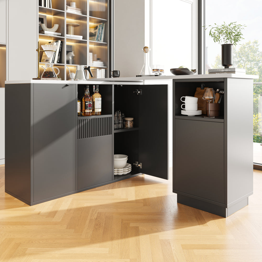 Bartafel – Statafel – Barmeubel – Keukentafel – Bistrotafel – Draaibaar 360° – Multifunctionele Opbergruimte – Modern Zwart Metaal – Compact 210x30x100,9 cm