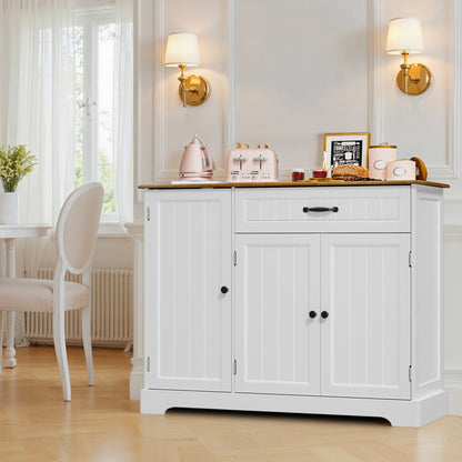 Opbergkast – Kasten – Dressoir – Sidetable – Kastje – Vrijstaand – Wit Retro Bruin – Hardhouten Constructie – Ruime 3-Deurs + Ladenkast – 3,2 Kubieke Voet Opslag