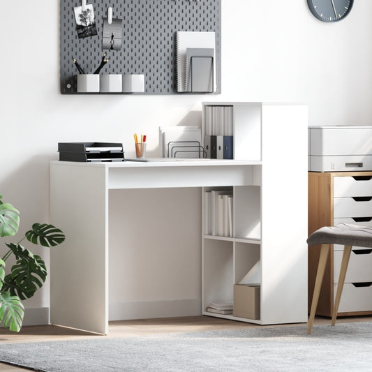 Bureau – Werkplek – Schrijftafel – Computerbureau – Studiebureau – Wit – MDF – Mid-Size – 2 Planken – Ruimtebesparend – Eenvoudige Montage