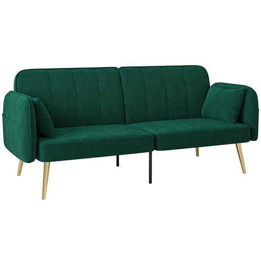 2-Zits Slaapbank – Tweepersoonsbed – Klikklak Bank – Sofa Bed – Slaapbank Donkergroen – Verstelbare Rugleuning – Velvet Bekleding