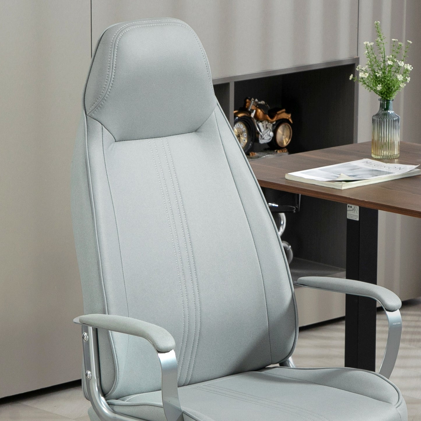 Ergonomische Bureaustoel – Bureaustoel – Werkstoel – Kantelstoel – Draaistoel – Verstelbare Hoogte – Kantelfunctie – Grijs – Microvezel – RVS Frame