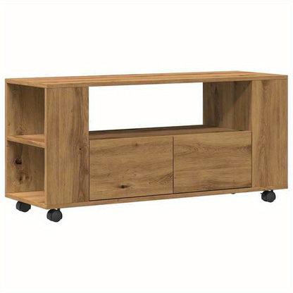 TV-stand – Tv-meubel – Multimedia meubel – Tv-dressoir – Tv-console – Variant Brun – Handgemaakt Eikenhout – Mobiel met Wielen