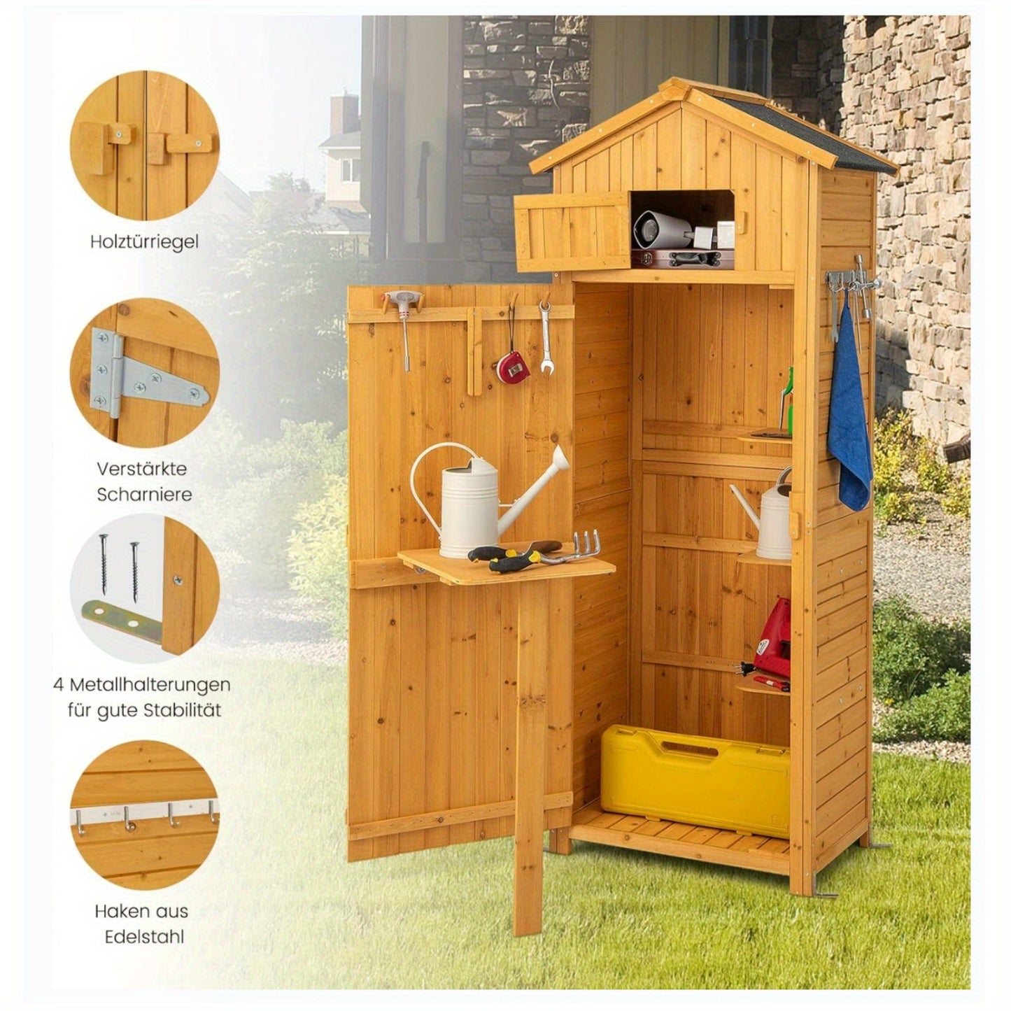 Houten Tuinkast – Tuinopberger – Buitenberging – Tuinberging – Opbergkast Tuin – 180,5 CM Hoog – Afsluitbare Deuren Met Inklapbare Tafel